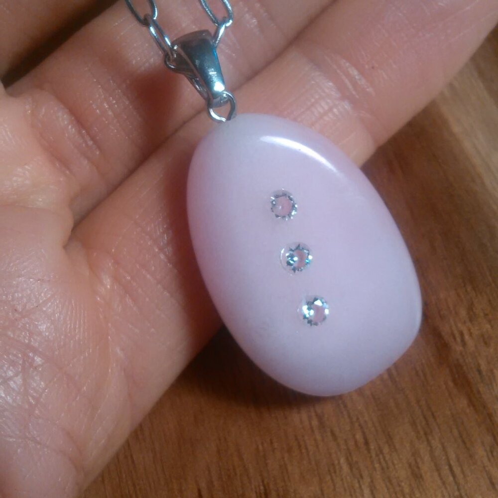 Rose Quartz And White Austrian Crystal Stainless Steel Pendant Necklace